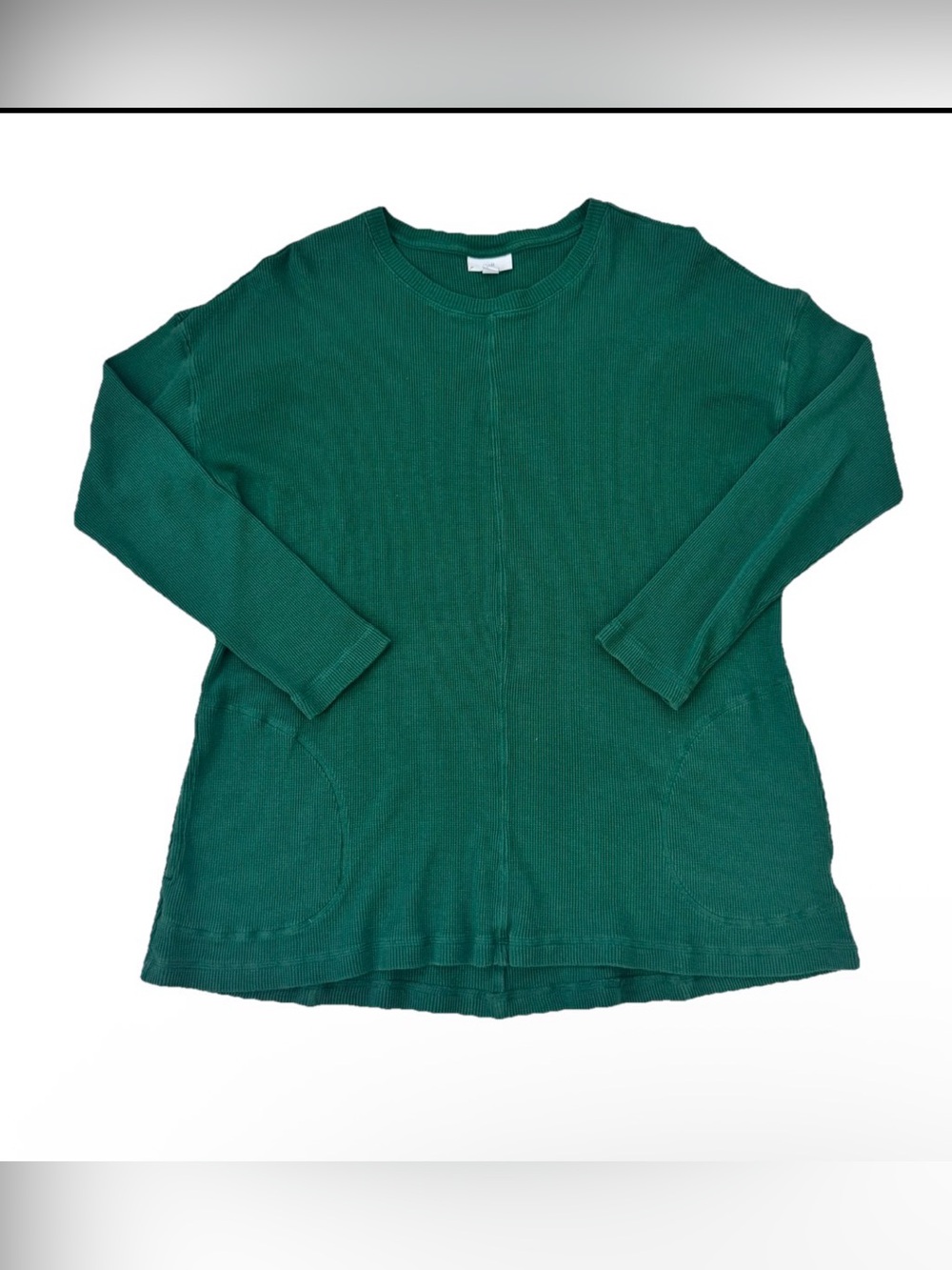 J. Jill Tunic Top Green Waffle Thermal Knit Pocket Long Sleeve Oversized Large